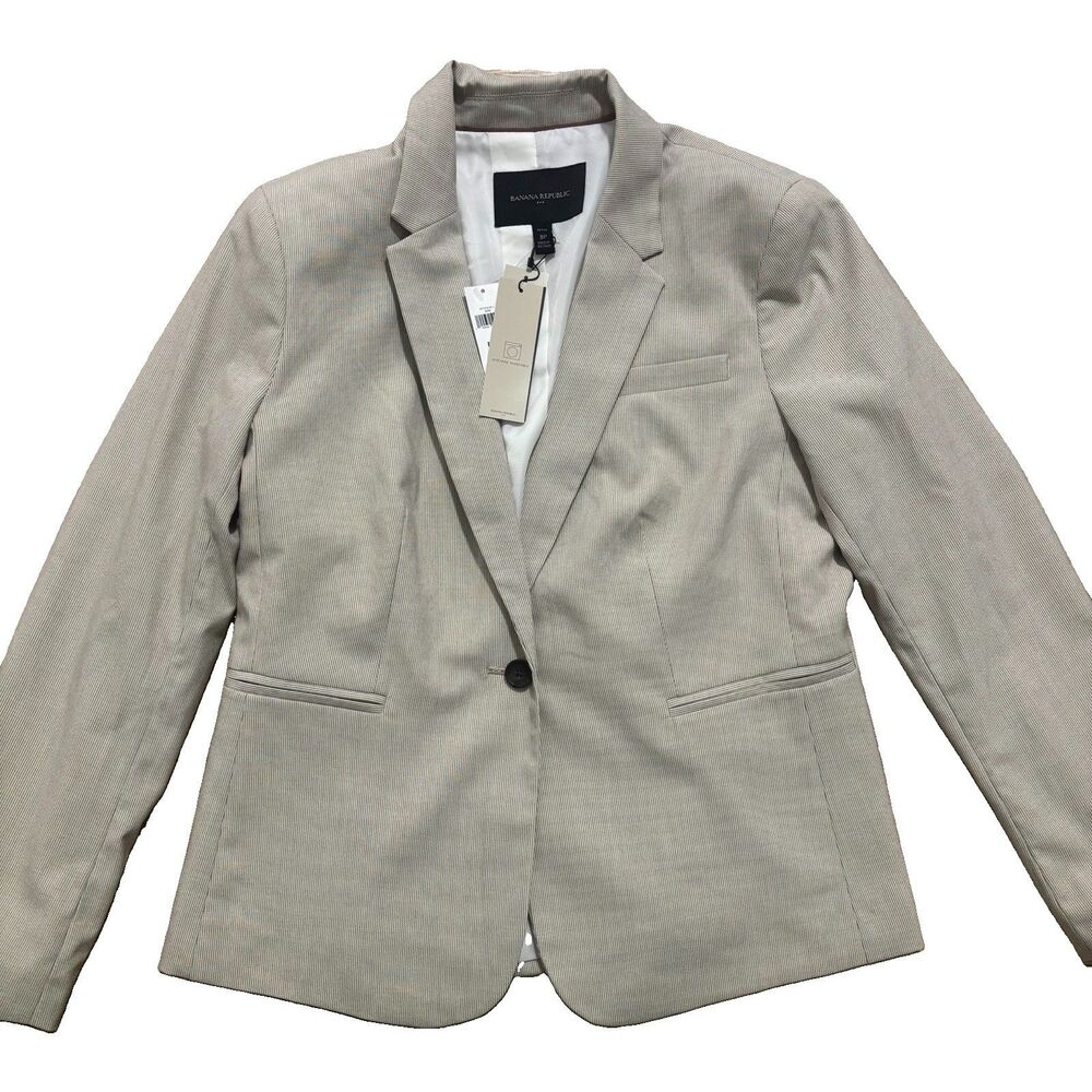 Banana Republic Blazer Women’s 8 Petite Beige Stripe Jacket Preppy Office NWT